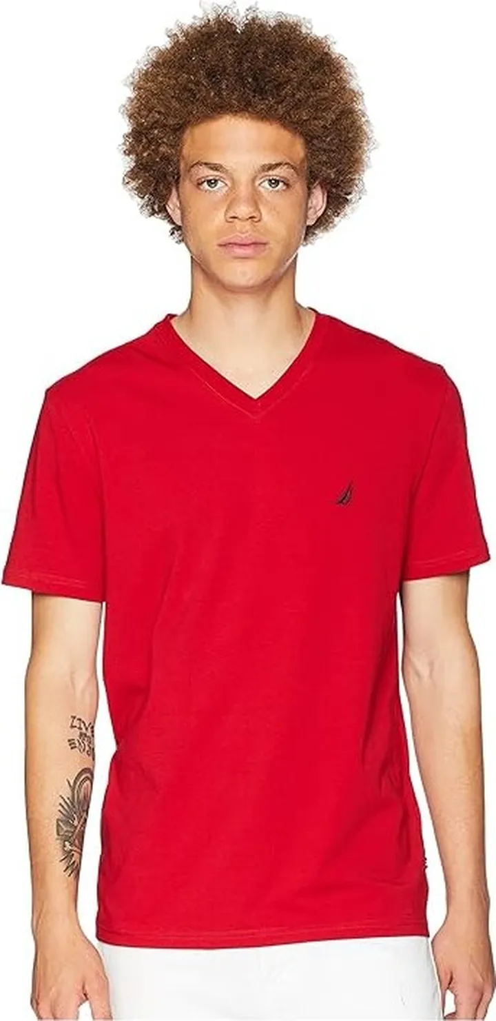 Nautica Slim Fit V-Neck T-Shirt (Nautica Red) Men's Clothing