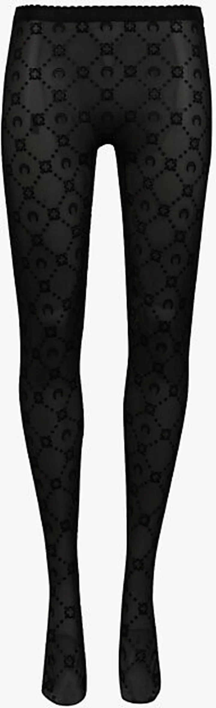 Womens Black Moon-print Flocked Stretch-nylon Tights