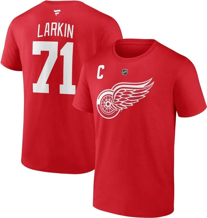 Men's Fanatics Branded Dylan Larkin Red Detroit Red Wings Authentic Stack Captain Name and Number T-shirt
