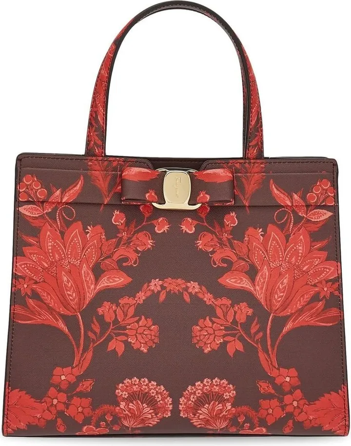 Vara Bow floral-print leather tote bag