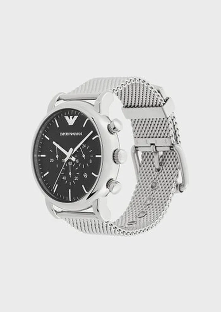Chronograph Stainless Steel Mesh Watch and Bracelet Set