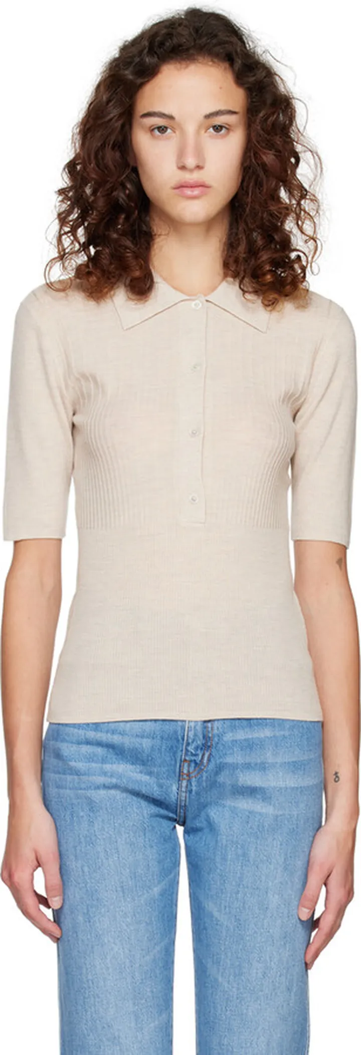 Joseph Beige Spread Collar Polo