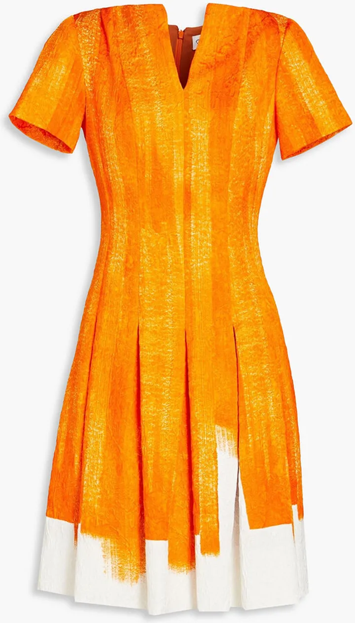 Pleated cotton-blend cloqué mini dress