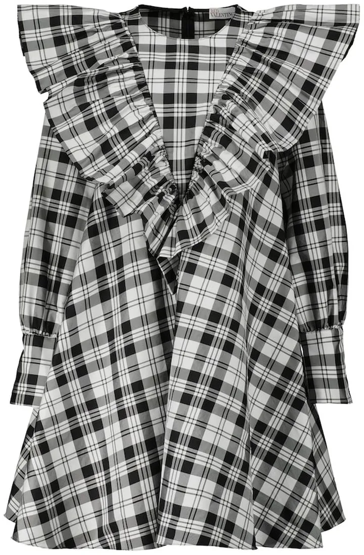 Ruffle-trimmed checked minidress