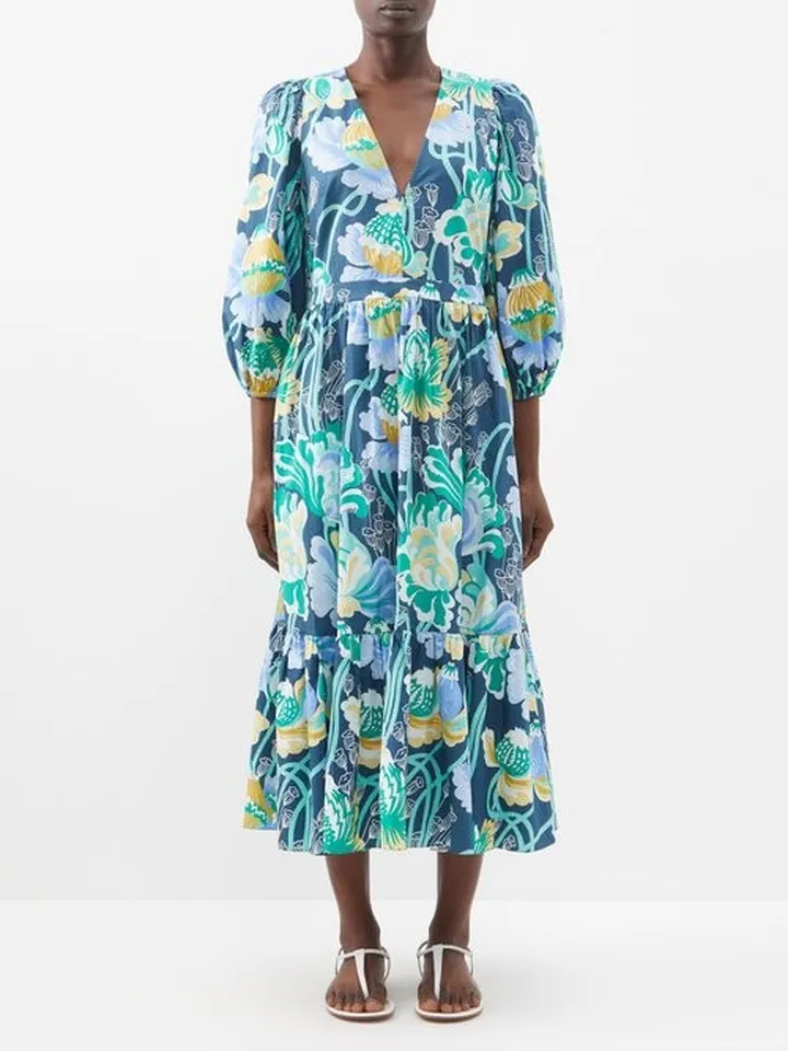 Loretta Poppy Cotton-poplin Dress