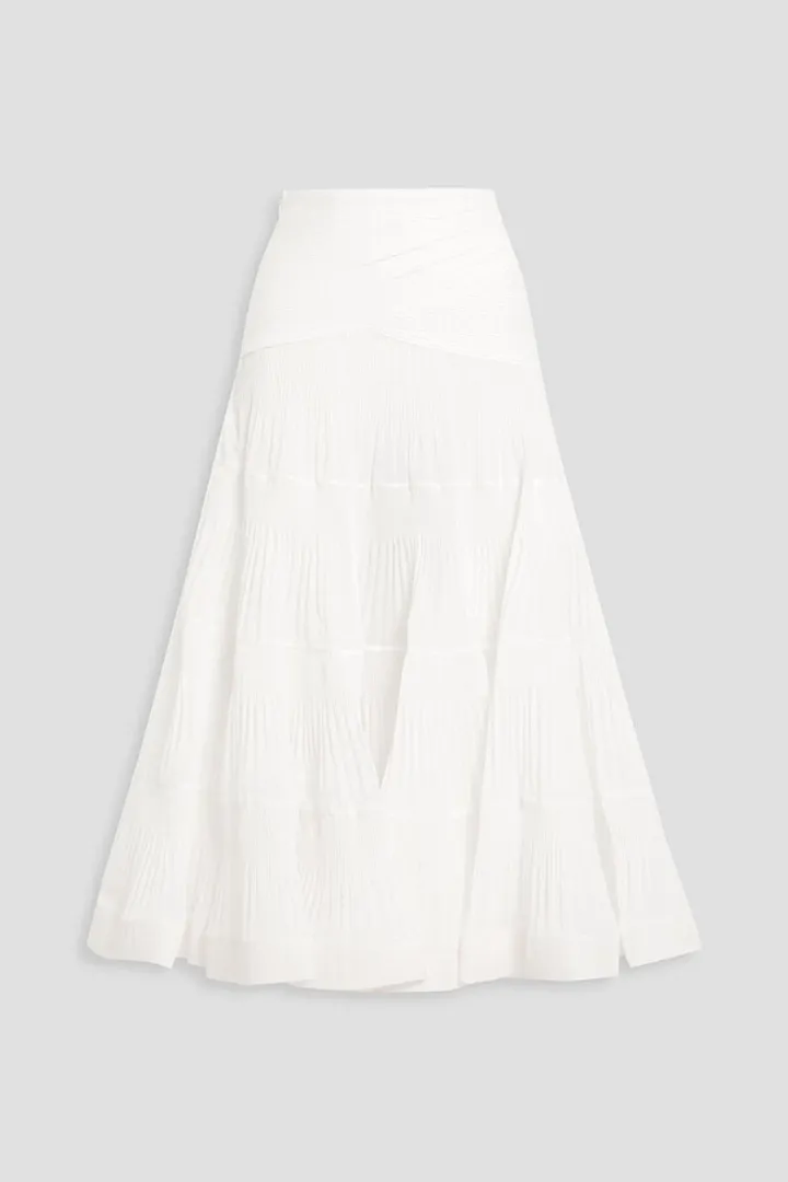 Tiered plissé-organza midi skirt