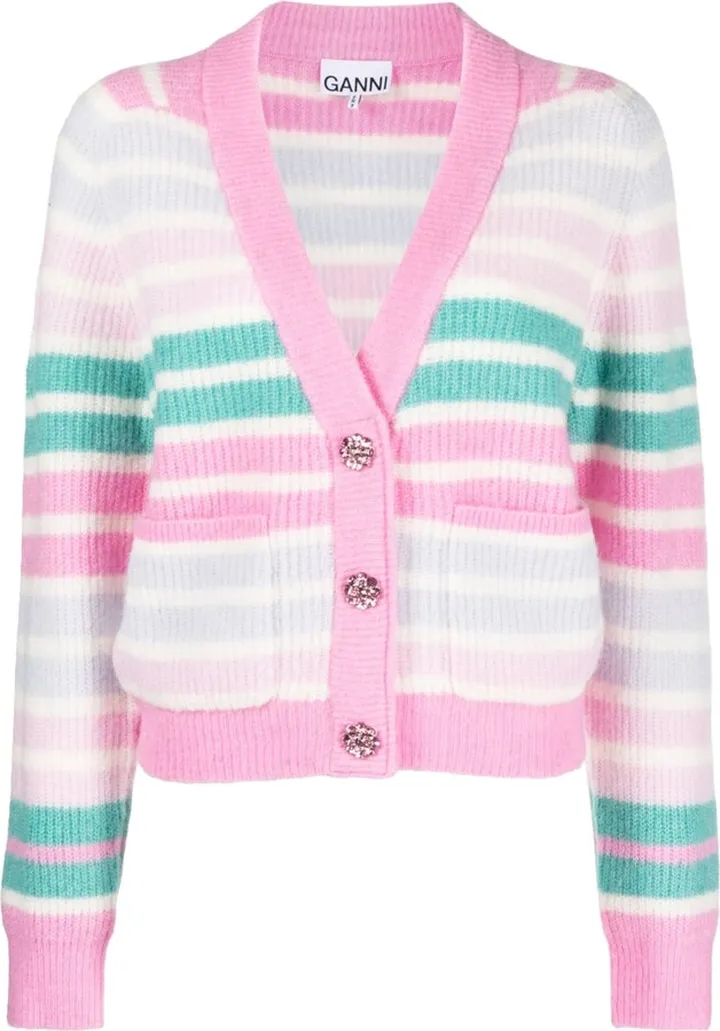 striped V-neck cardigan