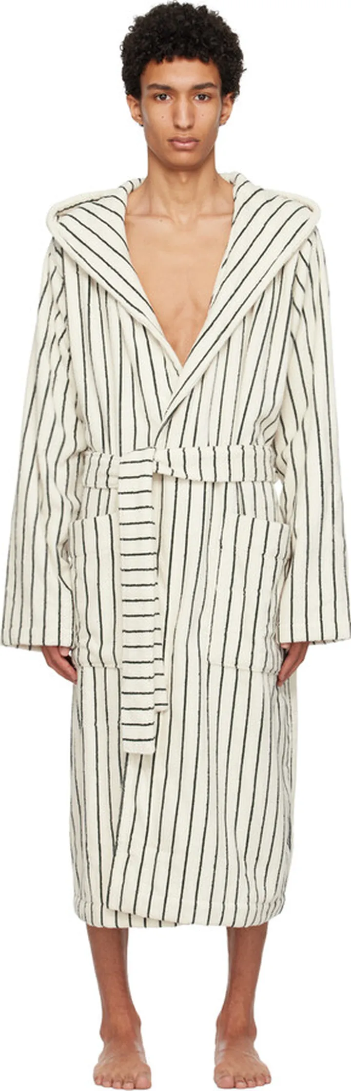 Tekla Off-White & Green Hooded Bathrobe