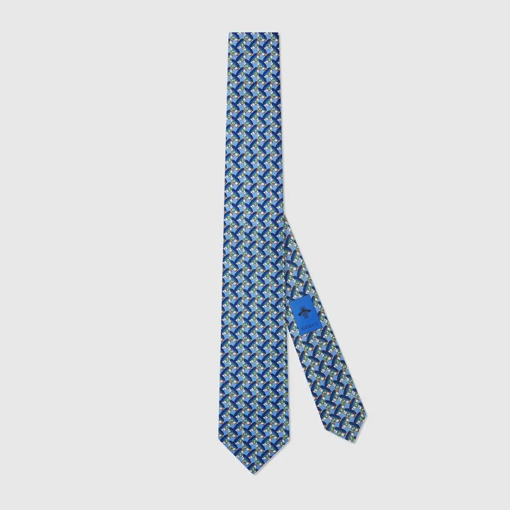 Round Interlocking G belts print silk tie