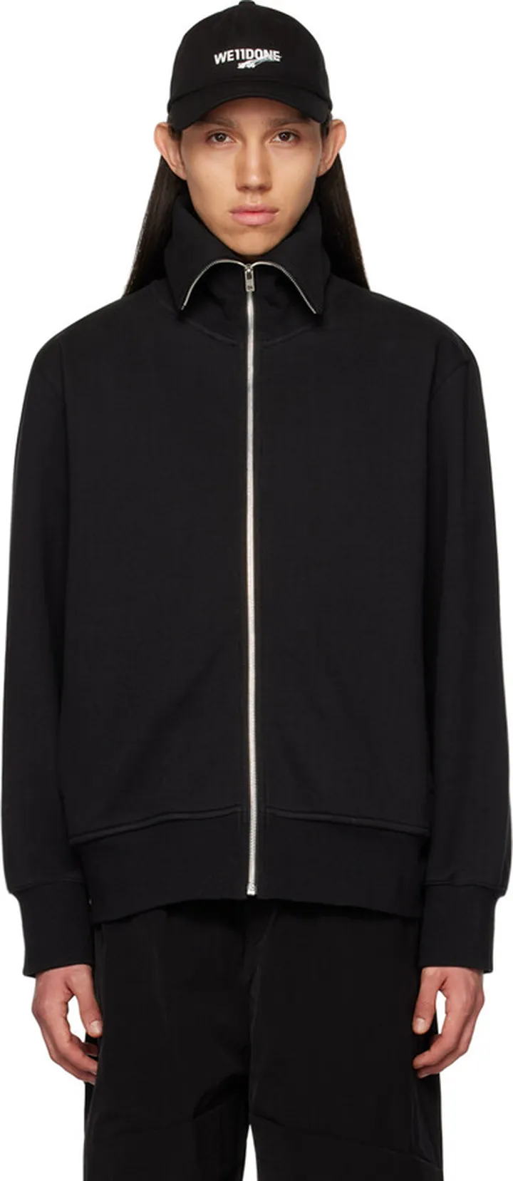 We11done Black High Neck Zip Up Sweater