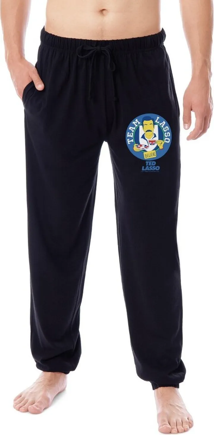 Ted Lasso Mens' TV Series Show Team Believe Sleep Jogger Pajama Pants (X-Large) Black