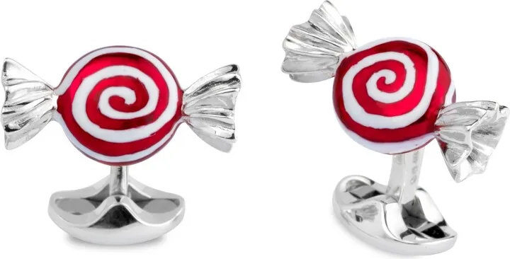 Deakin & Francis - Deakin & Francis Sterling Silver Red And White Swirl Sweet Cufflinks