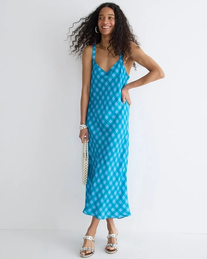 Tall Gwyneth V-neck cupro-blend slip dress in gingham