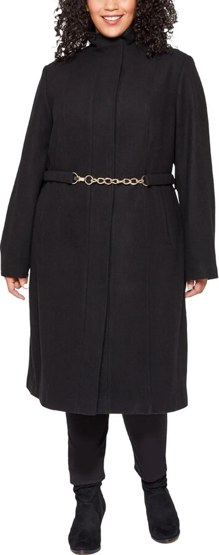 Womens Belted Trench Wool Coat