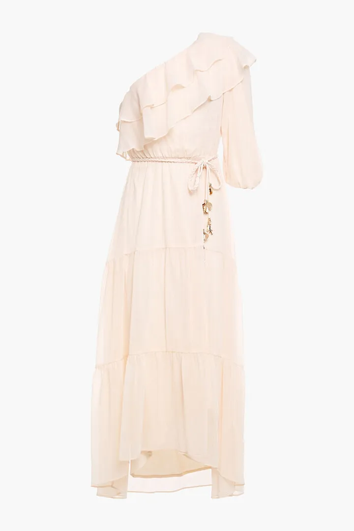 Racha one-shoulder ruffled georgette midi dress