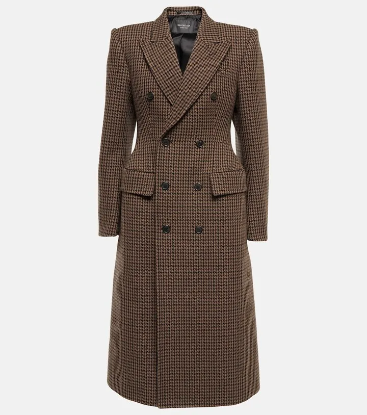 Houndstooth wool-blend coat