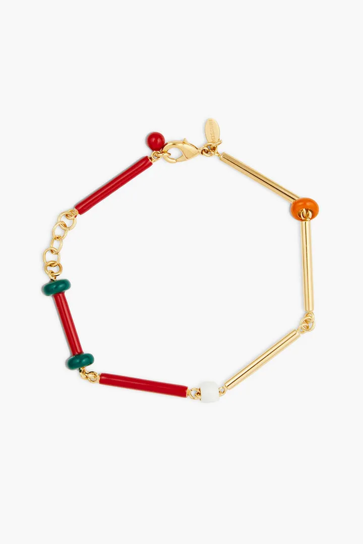 Beaded gold-tone and enamel bracelet