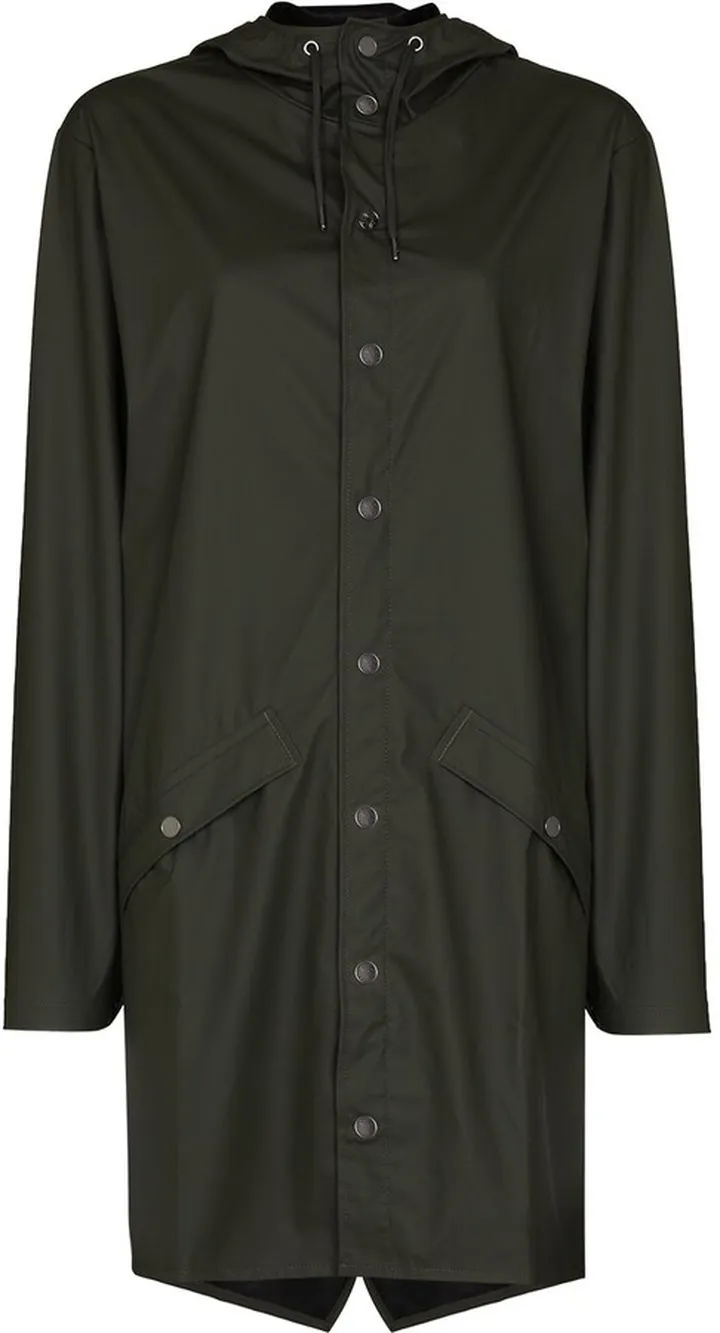 Longer drawstring-hood raincoat