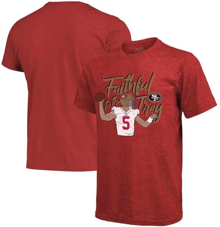 Men's Majestic Trey Lance Scarlet San Francisco 49ers Tri-Blend Player T-shirt