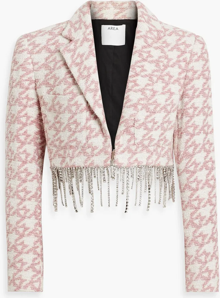 Cropped crystal-embellished bouclé-tweed blazer