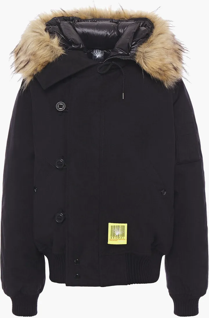 Faux fur-trimmed canvas hooded down jacket