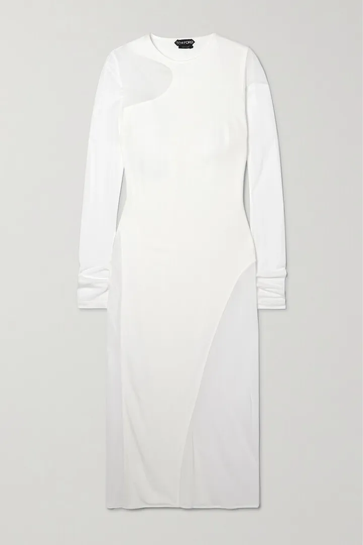 TOM FORD - Mesh-paneled Jersey-crepe Dress - White