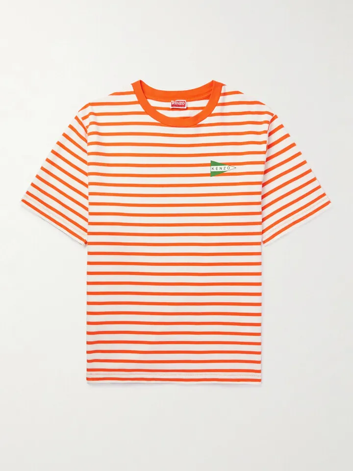 Oversized Logo-Print Striped Cotton-Jersey T-Shirt