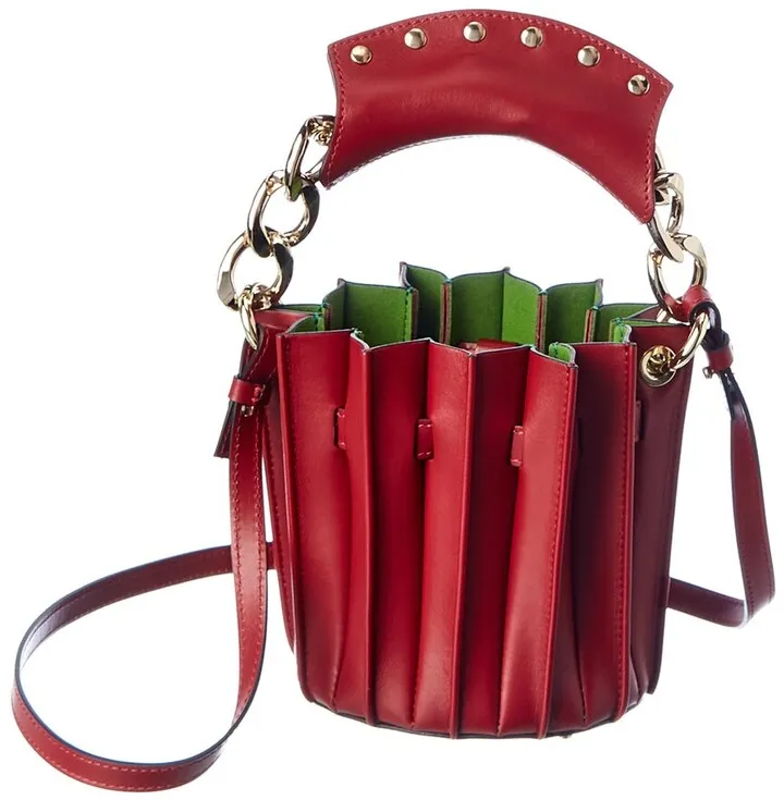 Sara Battaglia Plisse Mini Leather Bucket Bag