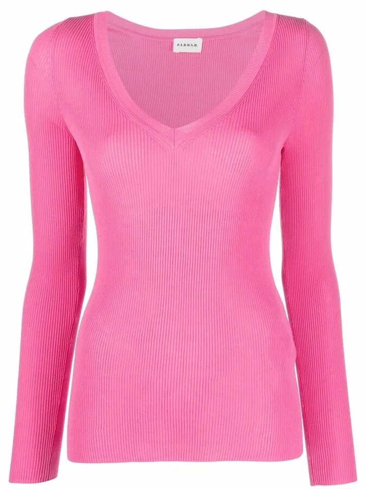V-neck ribbed-knit jumper