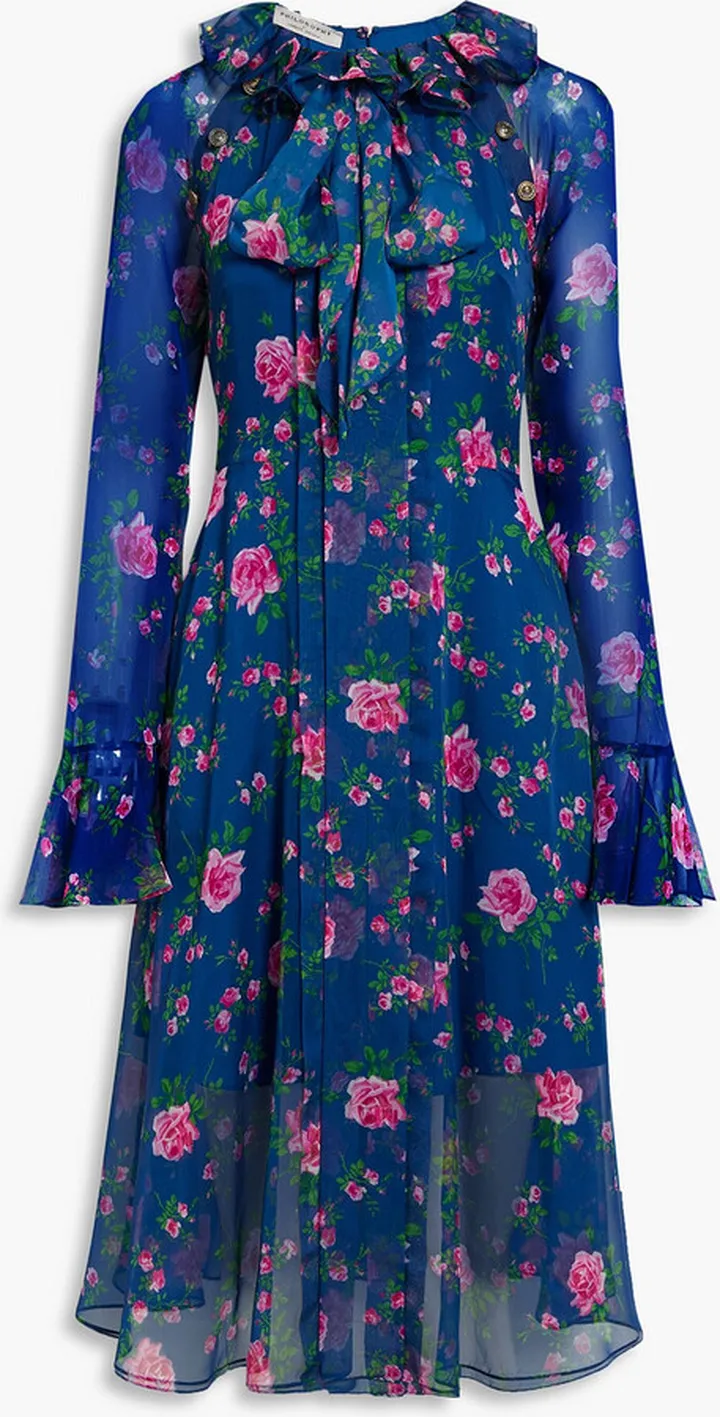 Pussy-bow floral-print chiffon dress