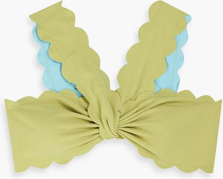 Santa Monica reversible textured stretch-crepe bikini top