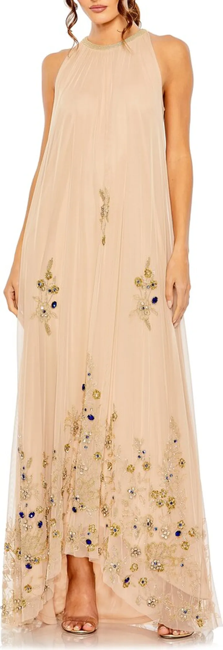 Embellished Mesh Trapeze Gown