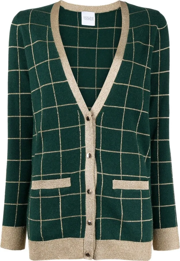 check-pattern V-neck cardigan