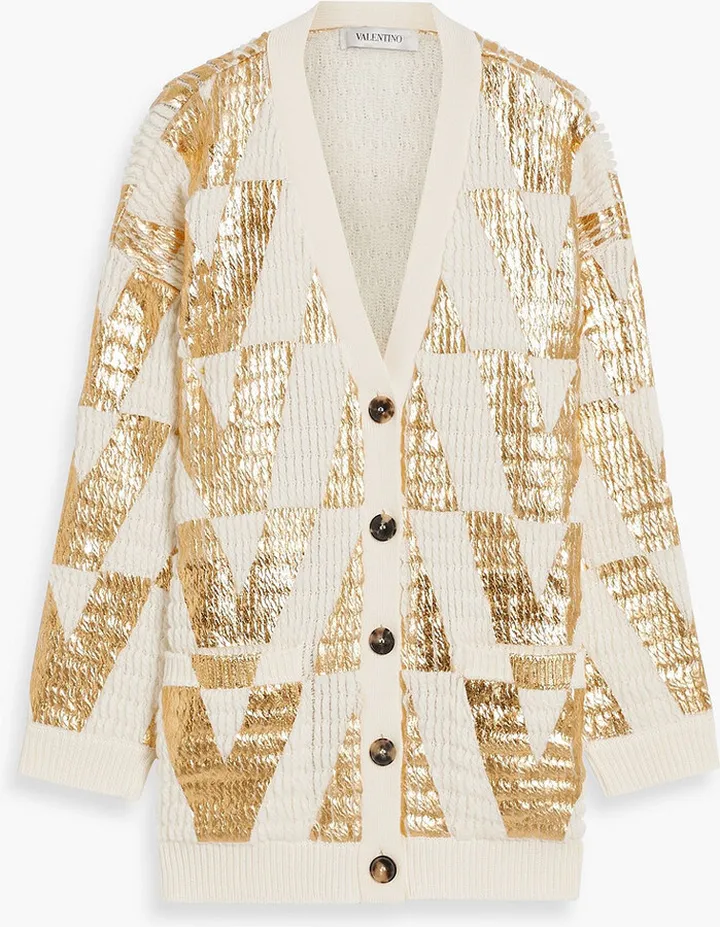 Metallic coated wool cardigan