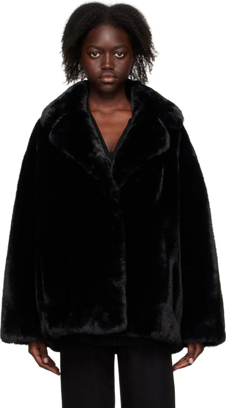 Stand Studio Black Savannah Faux-Fur Jacket
