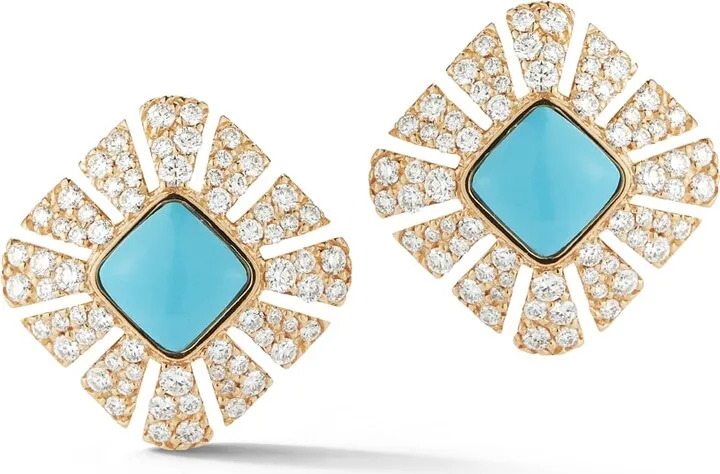 Vesuvio 18k Diamond & Turquoise Stud Earrings