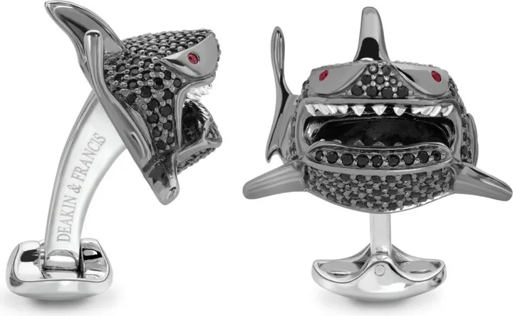 Deakin & Francis - Deakin & Francis Sterling Silver Black Spinel Shark Cufflinks