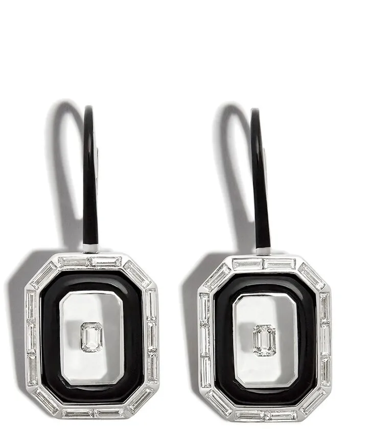 18kt white gold Universe diamond and enamel drop earrings