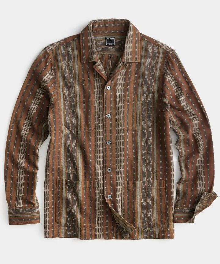 Jacquard Long Sleeve Guayabera in Rust