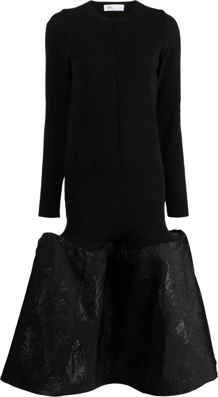 Flared Patterned-Jacquard Midi Dress