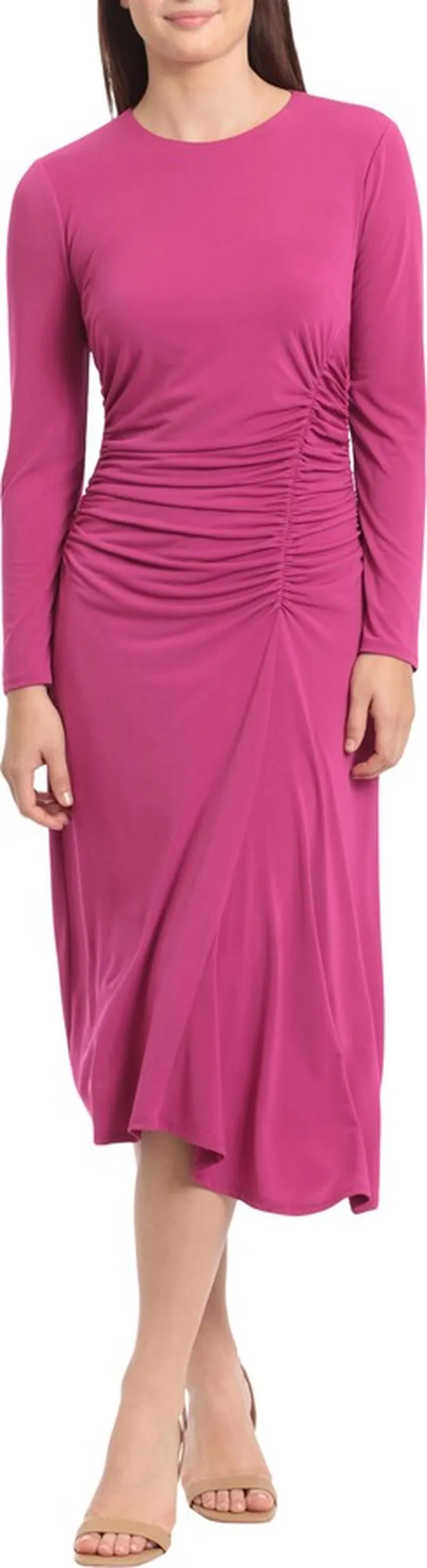 Ruched Long Sleeve Midi Dress