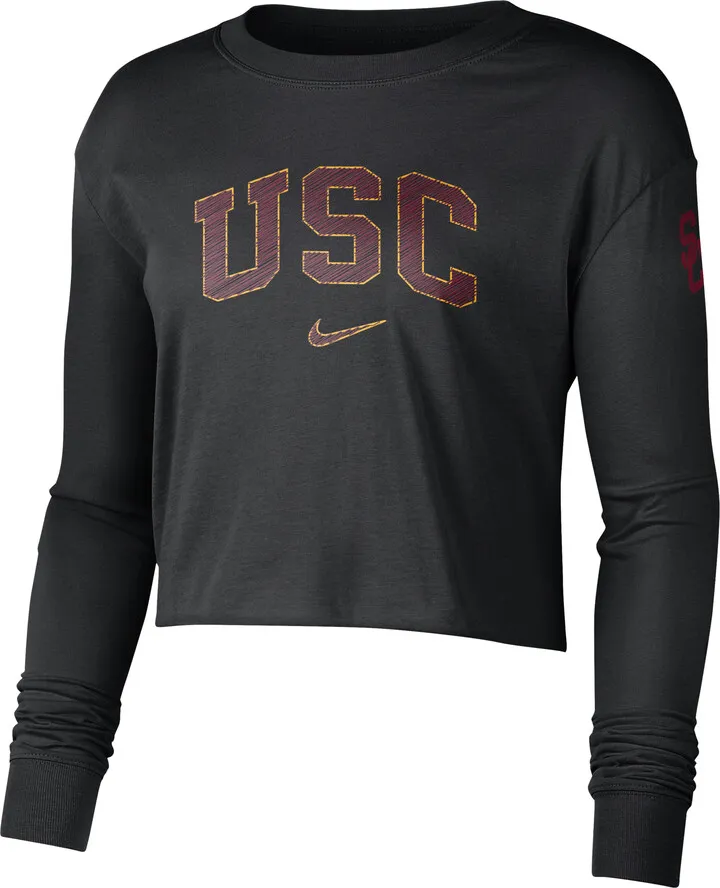 Nike Women's College (USC) Cropped Long-Sleeve T-Shirt in Black