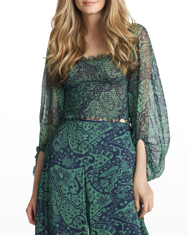Callie Smocked Puff-Sleeve Top