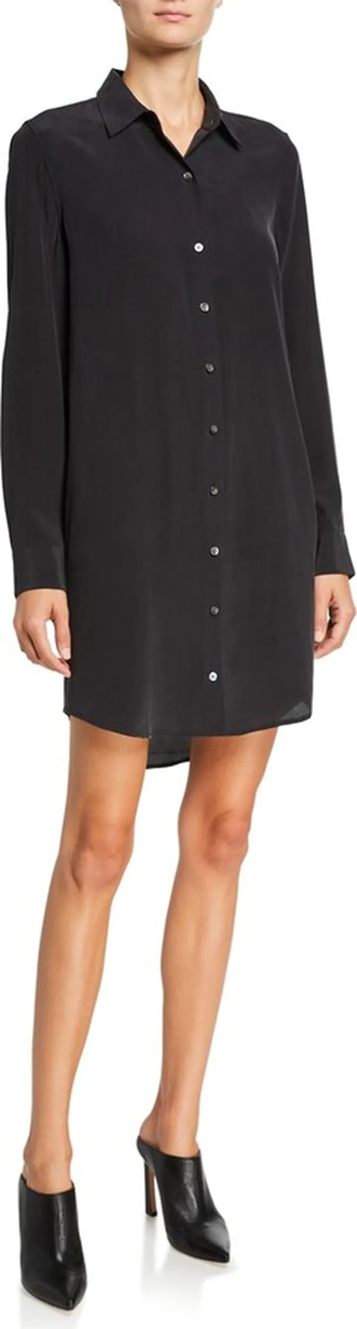 Essential Long-Sleeve Silk Shirtdress