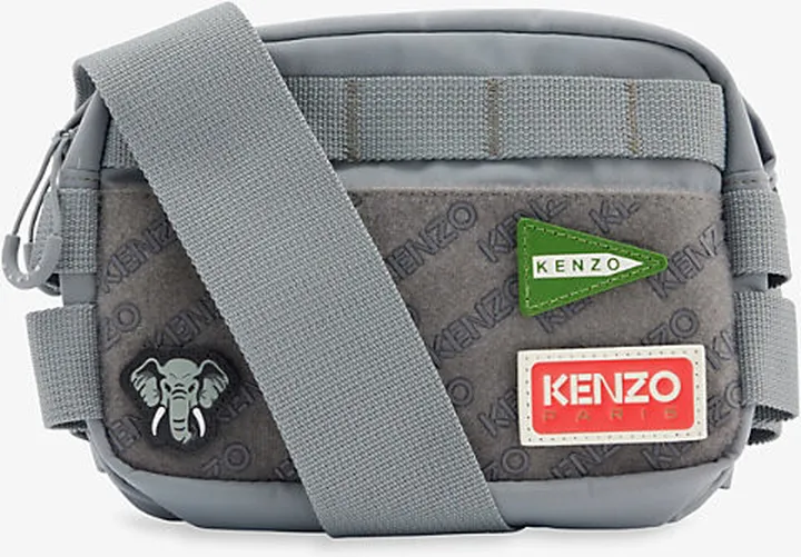 Pearl Grey Jungle Patch-embellished Woven Cross-body bag