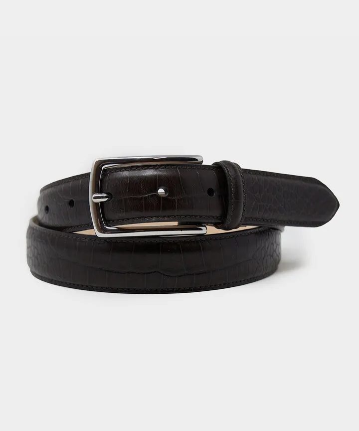 Classic Dress Belt in Stamped Croc in Brown