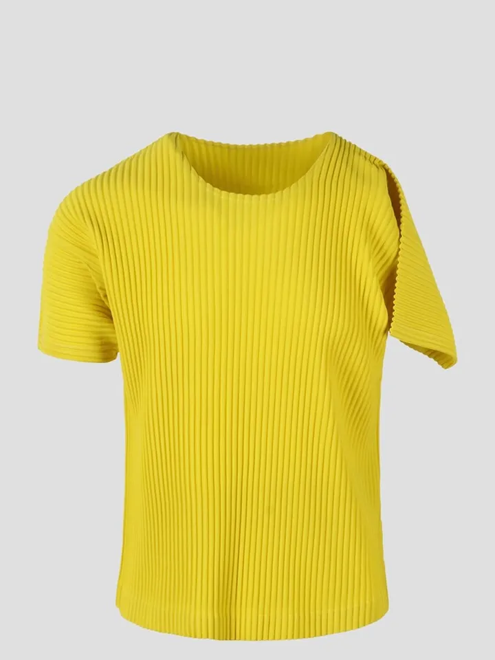 Homme Plissè by Issey Miyake crew-neck t-shirt in pleated fabric.