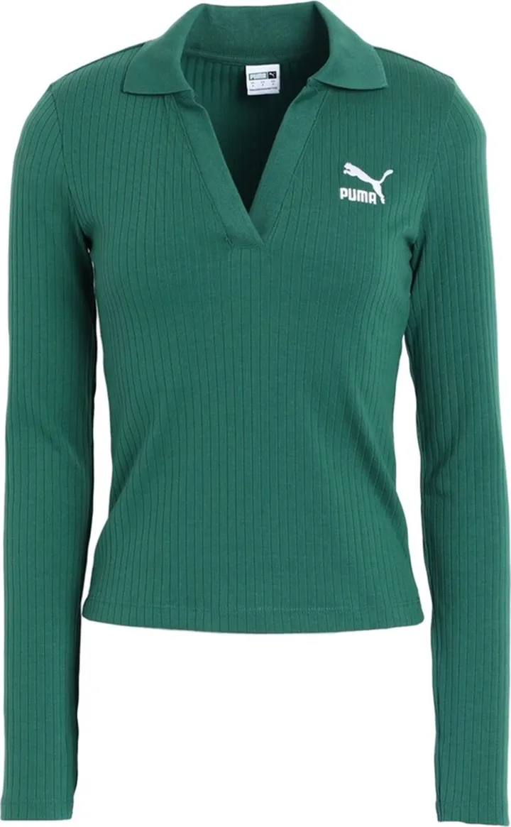 Classics Ribbed V-collar Ls Slim Topact Polo Shirt Green