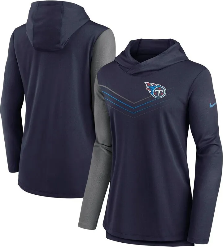 Women's Nike Navy and Heathered Charcoal Tennessee Titans Chevron Hoodie Performance Long Sleeve T-shirt