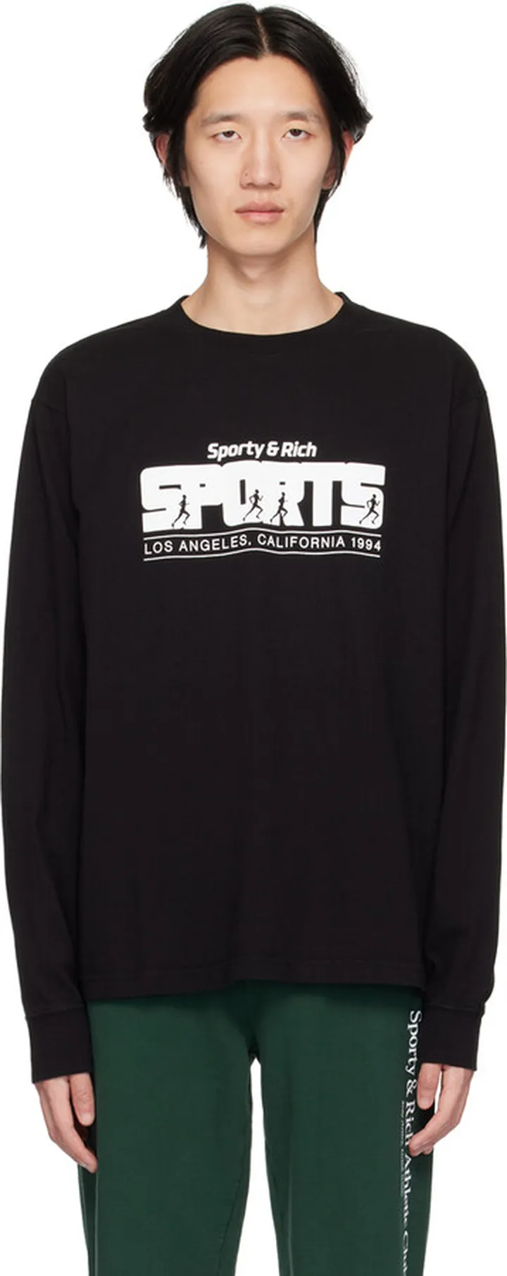 Sporty & Rich Black 'Sports' Long Sleeve T-Shirt
